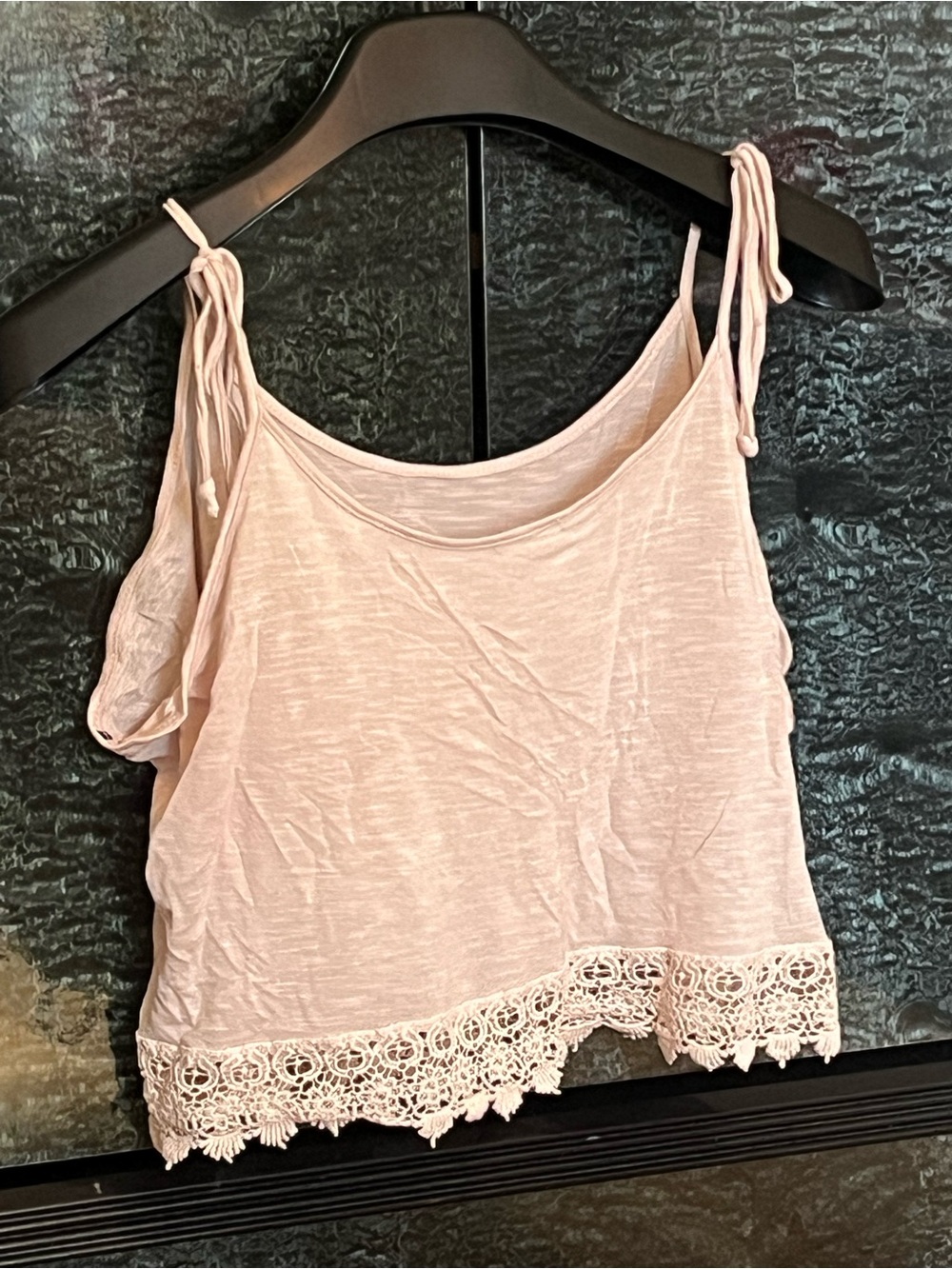 Women’s Beige Lace-Hem Tie Strap Tank Top